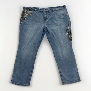 Ava & Viv Womens Embroidered Floral Jeans Super Stretch Cropped Straight Leg 26W